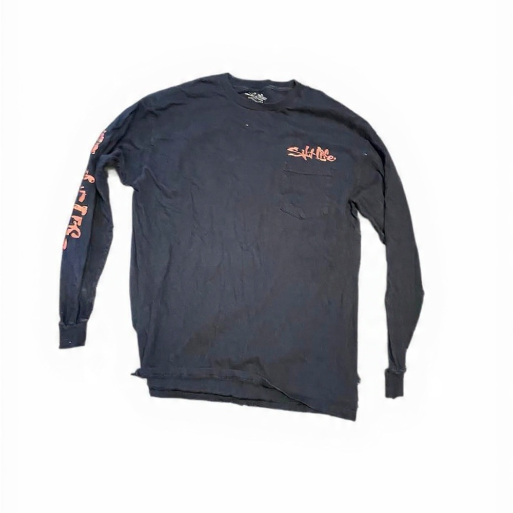 Salt Life Men's Navy Long Sleeve Tee with Red Accents